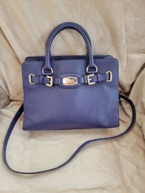 Michael Kors Plum Leather Satchel with Gold Hardware